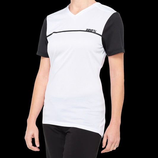 Jersey 100% Ridecamp  - Polera MTB Mujer Manga Corta (Blanco/negro)
