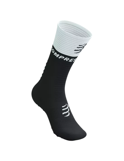 Calcetín Medio de Running Compresión -Compressport Mid Compression Socks V2.0 Negro Blanco