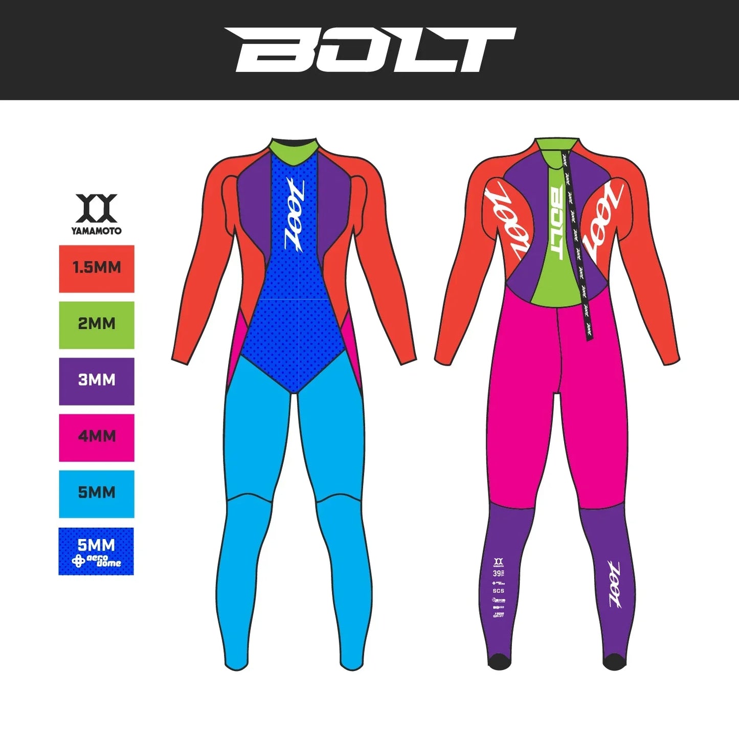 ZOOT BOLT WETSUIT NEON GREEN/SILVER - Traje de Natación Neopreno Hombre