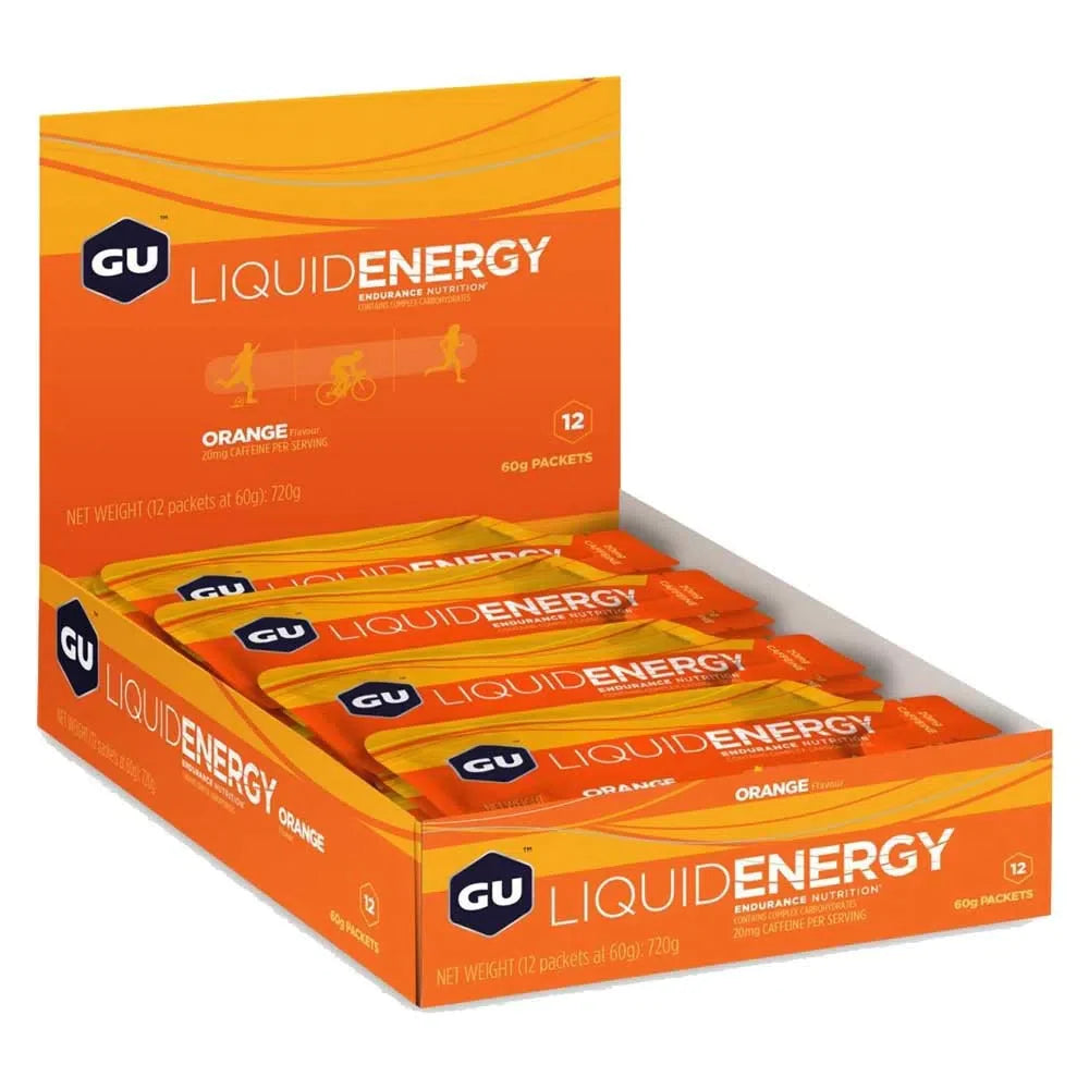 Caja de 12 Geles Liquidos GU Energy Gel 60g. Con y sin Cafeína (4 Sabores)