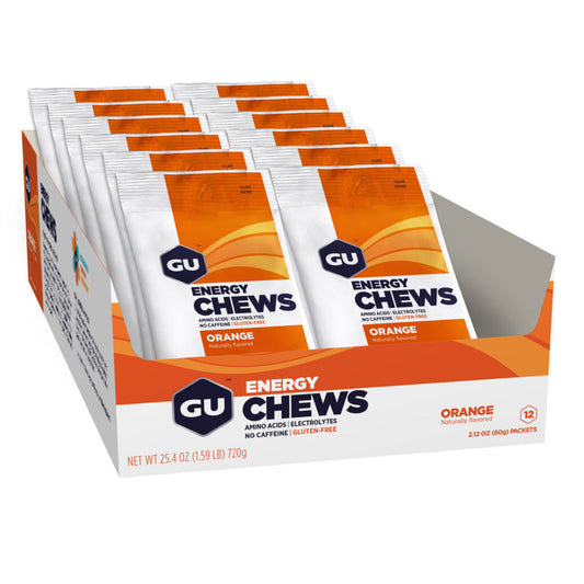 Caja de Gomitas GU Energy Chews 12 sobres de 60g (3 Sabores, Con y sin Cafeína)