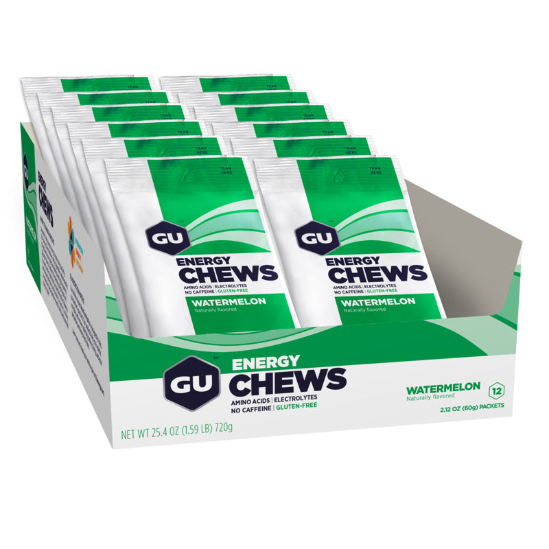Caja de Gomitas GU Energy Chews 12 sobres de 60g (3 Sabores, Con y sin Cafeína)