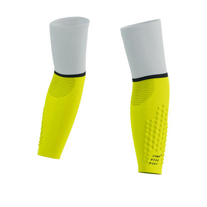 Manguillas Compressport ArmForce Ultralight (Amarillo seguridad, blanco)