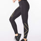 Calzas Compresión Mujer Light Speed Mid-Rise CompTight - Black/Gold Reflective - 2XU