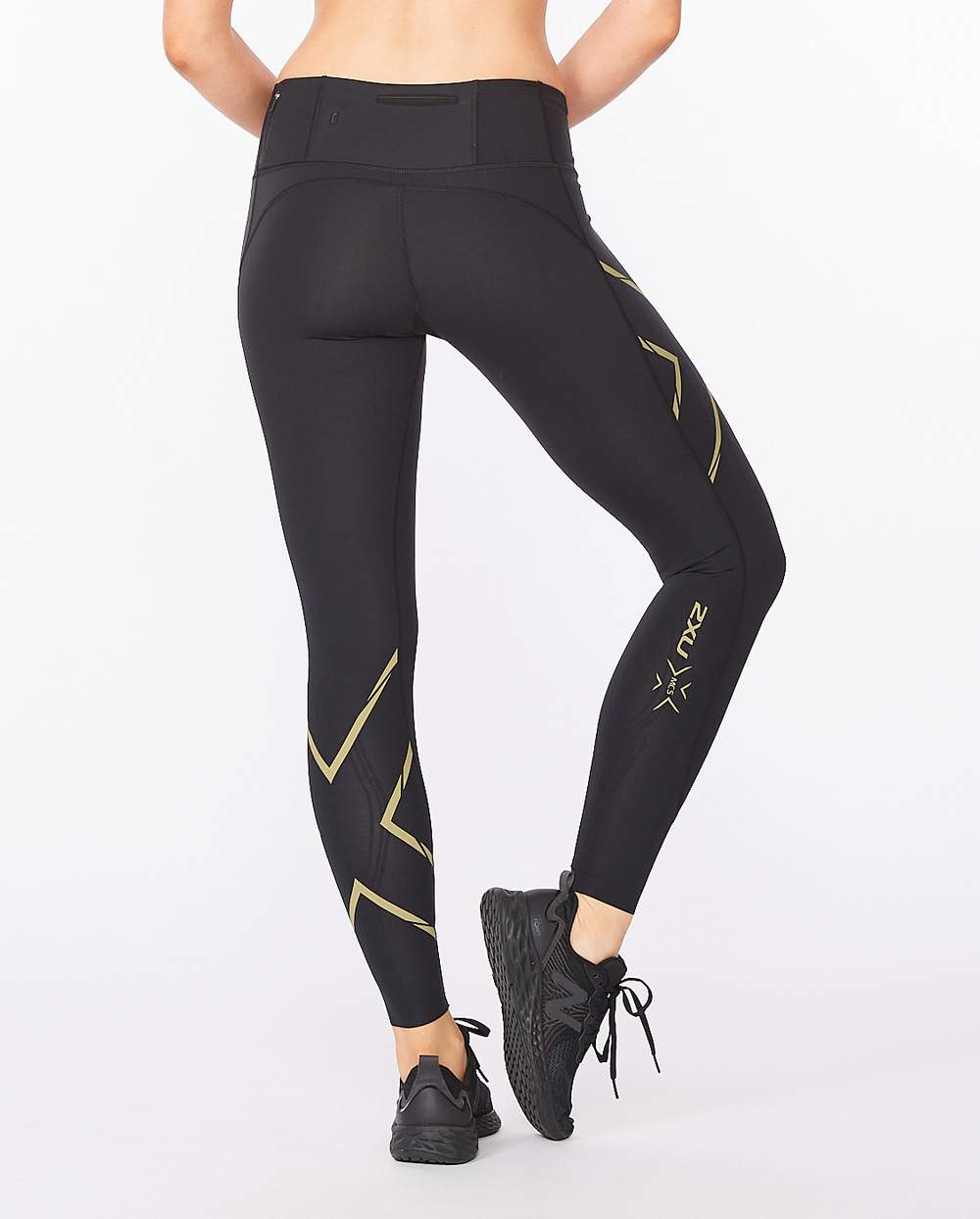 Calzas Compresión Mujer Light Speed Mid-Rise CompTight - Black/Gold Reflective - 2XU