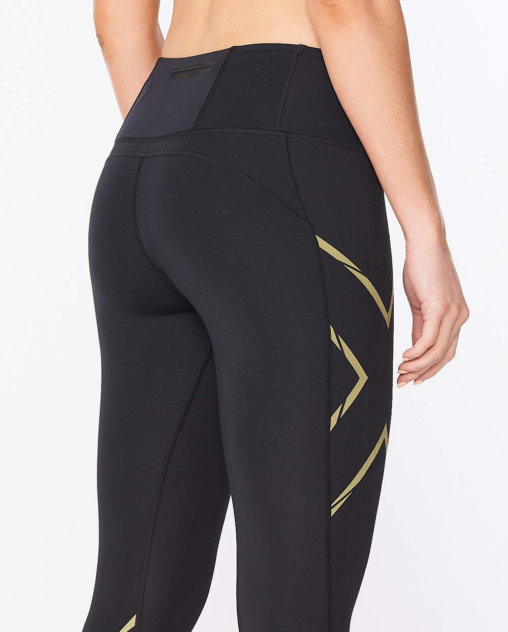 Calzas Compresión Mujer Light Speed Mid-Rise CompTight - Black/Gold Reflective - 2XU