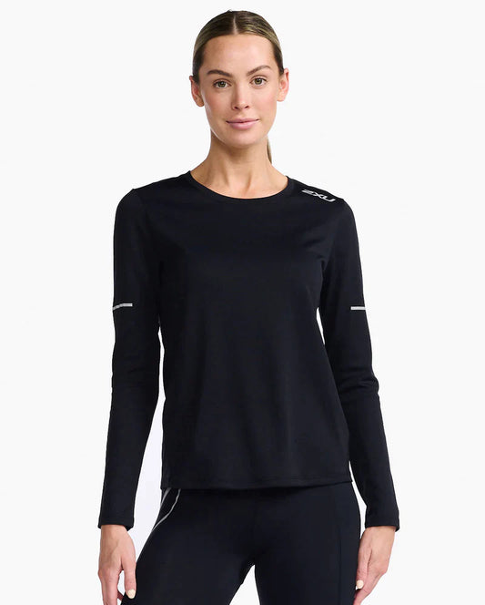 Polera de running Manga larga de Mujer Aero - Negro reflectante - 2XU