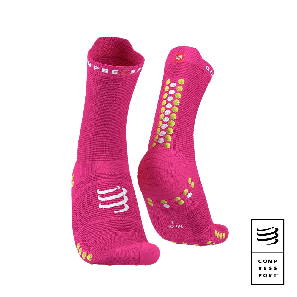 Calcetines de Running Pro Racing Socks Run High v4.0 Fluo Pink/Prime Rose - Compressport