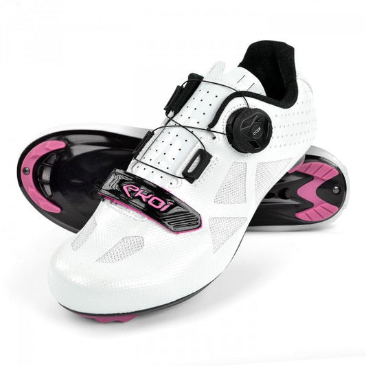 Zapato de ciclismo de Ruta Mujer EKOI JUST FOR HER Blanco con toque rosado
