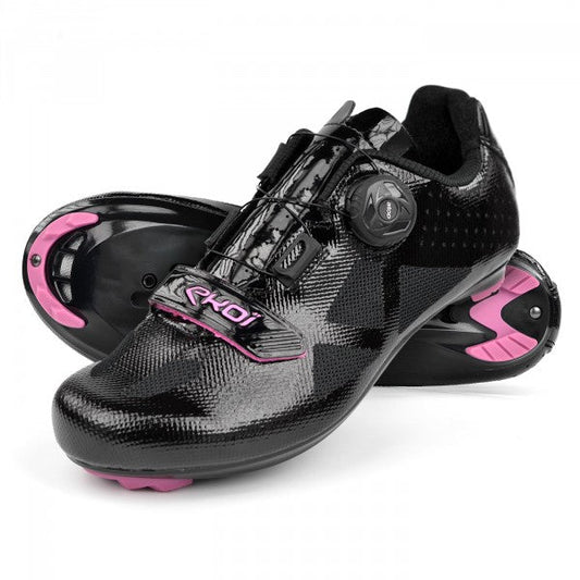 Zapato de ciclismo de Ruta Mujer EKOI JUST FOR HER Negro con toque rosado