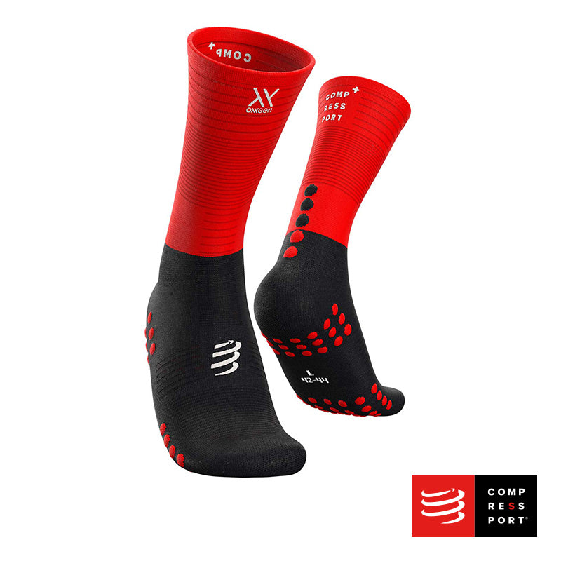 Nuevo Calcetín Mid Compression Negro/Rojo Compressport