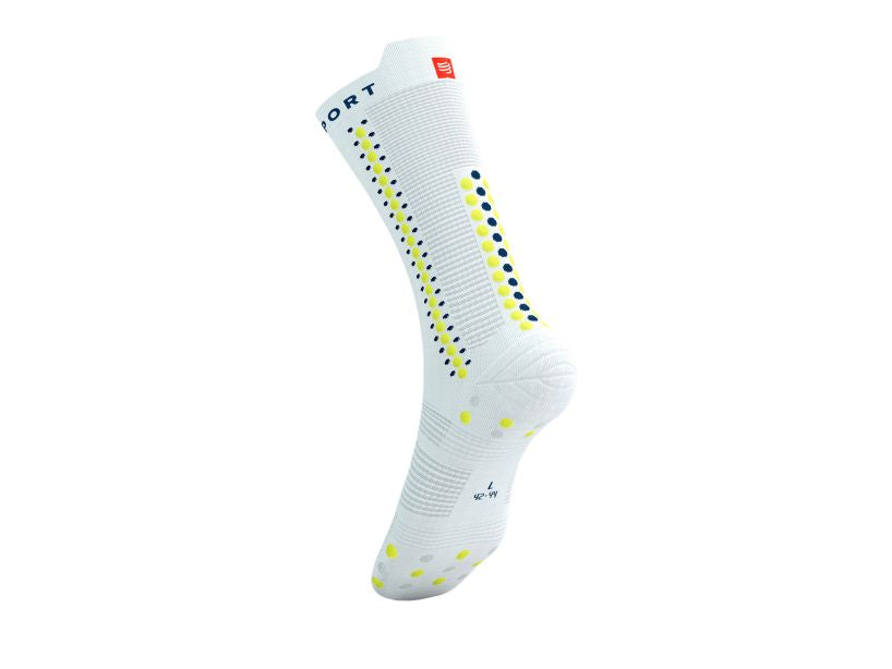 Calcetines Largos de Ciclismo Compressport Pro Racing Socks v4.0  - Blanco Amarillo