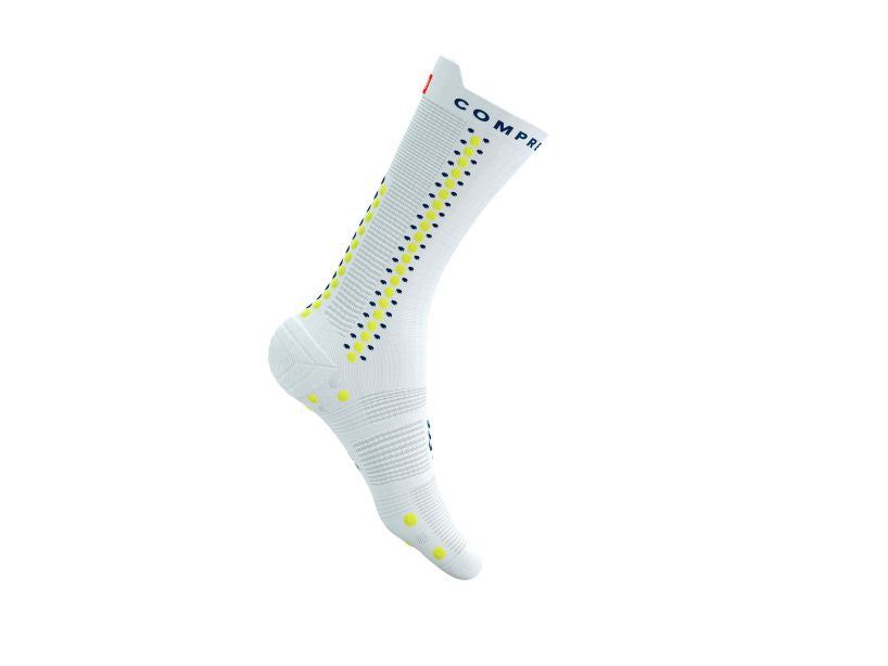 Calcetines Largos de Ciclismo Compressport Pro Racing Socks v4.0  - Blanco Amarillo