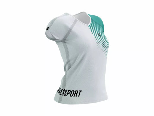 Polera Compressport Training SS Mujer Blanco *Edición Limitada Swim Bike Run 2023*